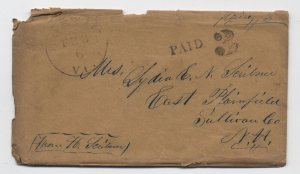 1855 Norwich VT black CDS stampless cover and letter paid 3 rate [6526.258]