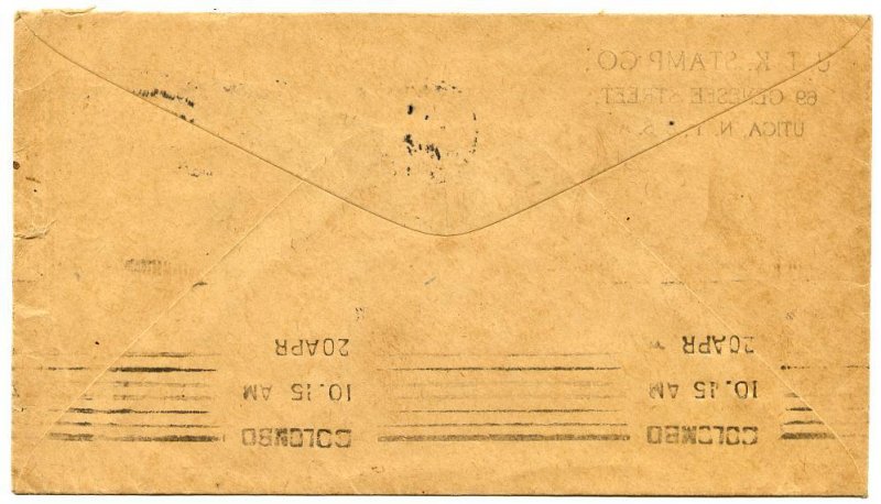 6c Jenny Biplane airmail Scott #C1 used to Ceylon, 1919