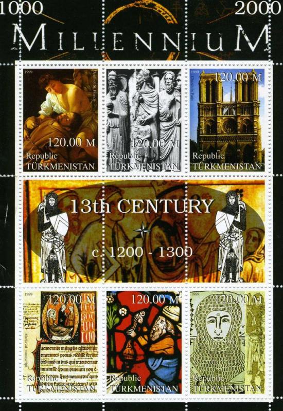 Turkmenistan 1999 MILLENNIUM 13th.Century Sheet + Label Perforated Mint (NH)