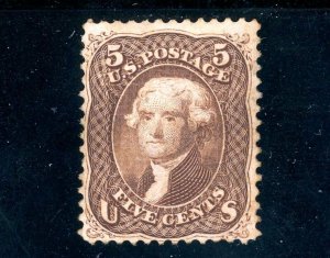 USAstamps Unused FVF US Serie of 1863 Jefferson Scott 76 RG HR +Cert