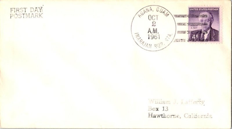 Guam 4c Taft 1961 Agana, Guam, Inarajan Rur. Sta. to Hawthorne, Calif. with h...