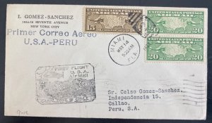 1929 Miami FL USA First Flight Airmail cover FFC To Callao Peru Fam 9
