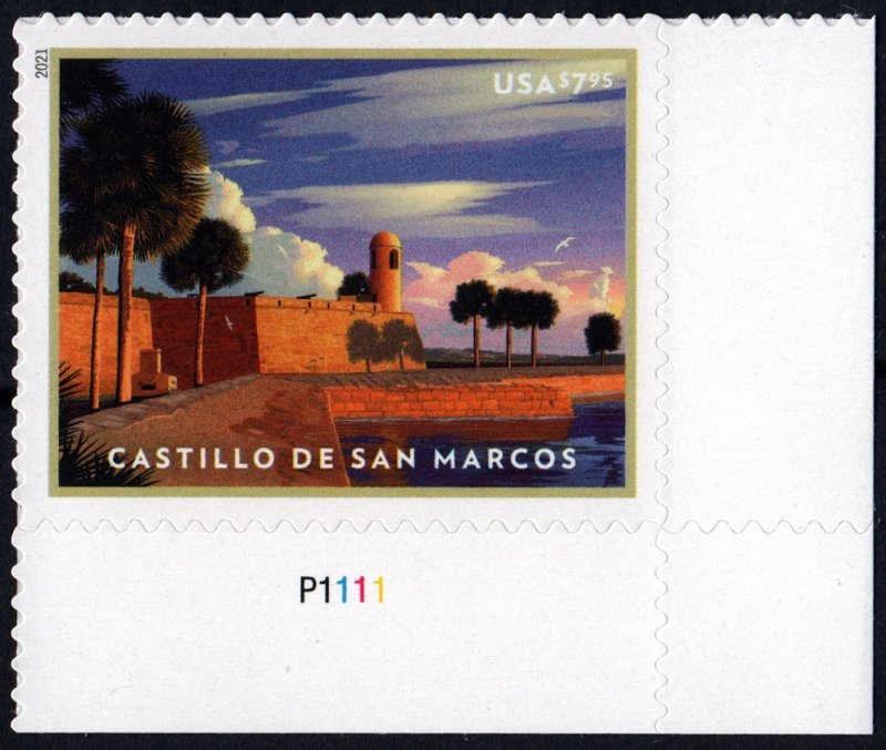 NEW ISSUE: $7.95 Castillo de San Marcos Priority Mail Plate Single (2021) SA