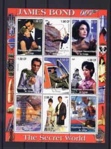 Congo 2001 JAMES BOND HISTORY 9 Sheetlets of 9 values each Perforated MNH