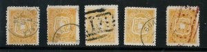 Guatemala #6 Used Fine - Very Fine Lot Of Five Singles W\ Great Color & Postmark