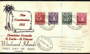 ST LUCIA FDC 1951 New Constitution Illustrated First Day Cover Registered PB373