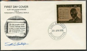 STAFFA SCOTLAND KURT WALDHEIM  23kt GOLD FOIL STAMP ON FDC 