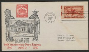 #894 FDC SACRAMENTO CA. Pony Express 80th Anniversary Grimsland Cachet (A728)