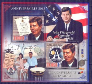 Ivory Coast 2013 Politician J. F. Kennedy Sheet MNH