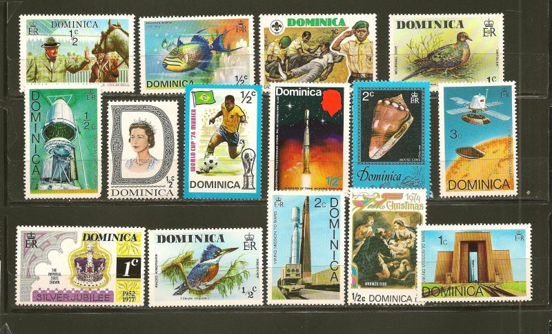 Dominica Lot of 15 Different 1970's Stamps MNH