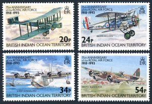 BIOT 136-139,140 ad, MNH. Mi 136-139,BL.4. Royal Air Force, 75, 1993. Airplanes.