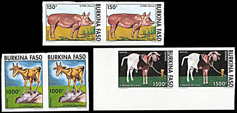 Burkina Faso 987-989, MNH imperf. pairs, Domestic Animals