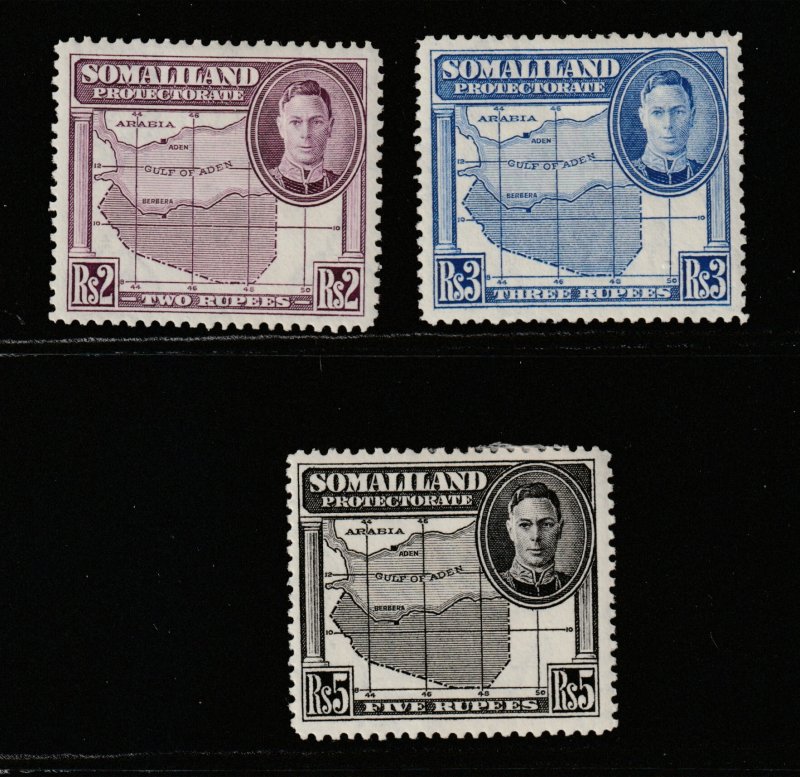 Somaliland Protectorate x 3 MH KGVI high values from 1938