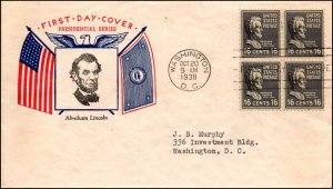 Scott 821 16 Cents Lincoln Fidelity FDC Typed Address Block Planty 821-5