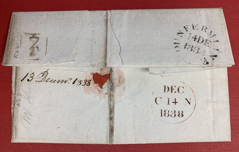 Scotland, 1838 Stampless Cover/Folded Letter, from Torryburn to Hamilton Palace