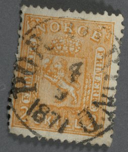 Norway #12 Used VG/Fine Place Cancel Date 4 9 1871 Good Color