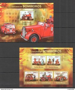 2013 Guinea-Bissau Transport Fire Trucks Kb+Bl ** Stamps St1211