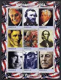 ANGOLA - 2001 - U S Presidents - Perf 9v Sheet - M N H - Private Issue