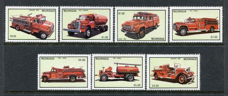 Nicaragua 1306-1312, MNH  1983 Fire Trucks. x29977