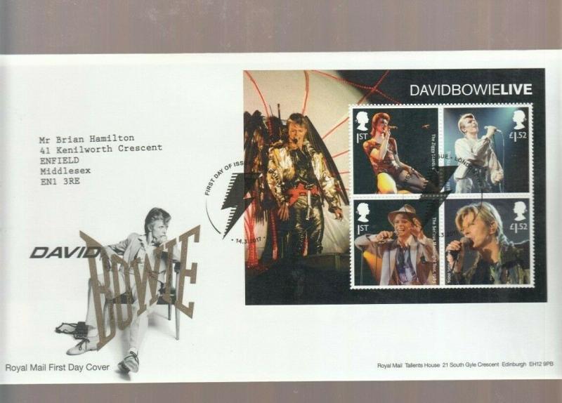 2017 DAVID BOWIE LIVE BOOKLET PANE FDC. DECORATIVE LONDON CANCEL