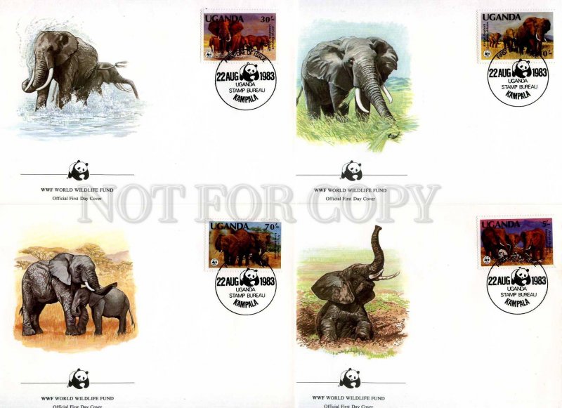 239843 UGANDA WWF elephants 1983 year set of 4 FDC