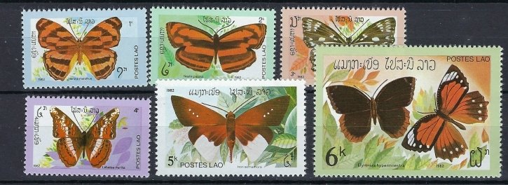 Laos 386-91 MNH 1982 Butterflies (an8054)