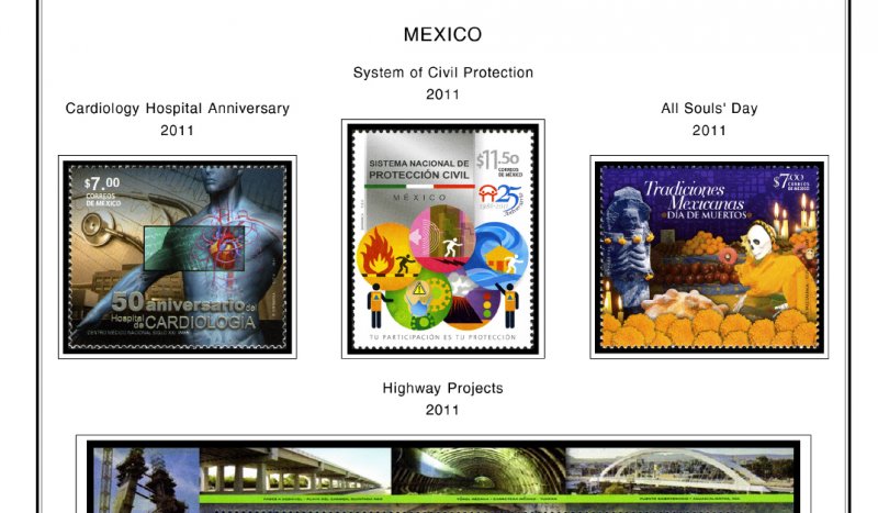 COLOR PRINTED MEXICO 2011-2014 STAMP ALBUM PAGES (36 illustrated pages)