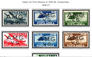 COLOR PRINTED ITALY RSI + AMG 1943-1947 STAMP ALBUM PAGES (18 illustrated pages)