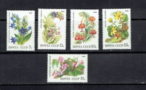 RUSSIA - 1988 FLOWERS IN DECIDUOUS FORESTS - SCOTT 5687 TO 5691 - MNH