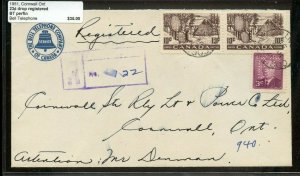 Nice BELL Telephone PERFIN Registered cover 1951 Fur Trappers postpostes Canada