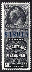 van Dam FWM49, 50c Black, Used, 1897 Victoria, Canada Weights and Measures