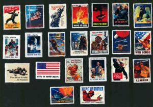 22 Stamp Set: American WW2 Poster Art on stamps - Cinderella