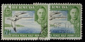 BERMUDA GVI SG114b + 114c, 7½d SHADE VARIETIES, FINE USED.