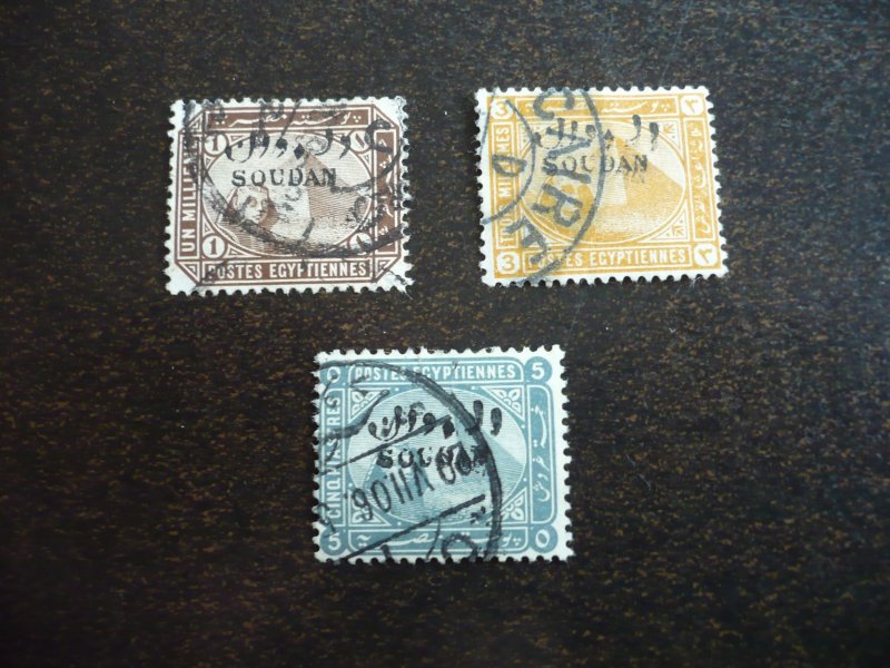 Stamps - Sudan - Scott# 1,3,7 - Used Part Set of 3 Stamps