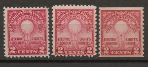 US 654-656 MNH F/VF 1929 SCV $22.20 (jr)