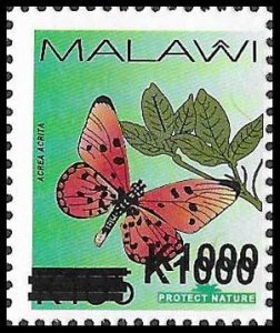 Malawi Butterfly provisional K1000 on K105 revalued inverted error