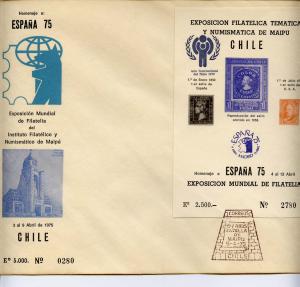 Chile 1975 S/S Spain 75 ovpt.ICY 79 Numered F.D.C.RARE      