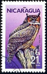 Bird, Owl, Buho Real, Nicaragua stamp SC#1505 used 