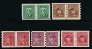 CANADA 263-267 MINT VF NH, COIL PAIRS PERF 8, KGVI