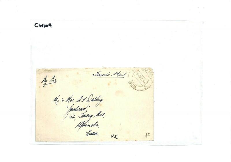 INDIA Cover *RAF POST 4* CDS Forces Air Mail 1946 Upminster Essex{samwells}CW109