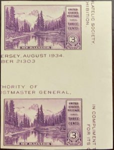 A) 1934, UNITED STATES, 3c NATIONAL PARKS MT. RAINIER, WASHINGTON, PHILATELIC EX 