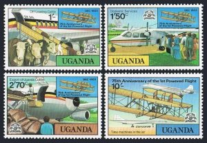 Uganda 211-214,214a,MNH.Michel 191-194,Bl.13. 1st Powered Flight-75,1978.Cattle,