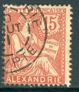 Egypt - Alexandria 1902 French Colony 15¢ Rose Red Scott #22 VFU K830