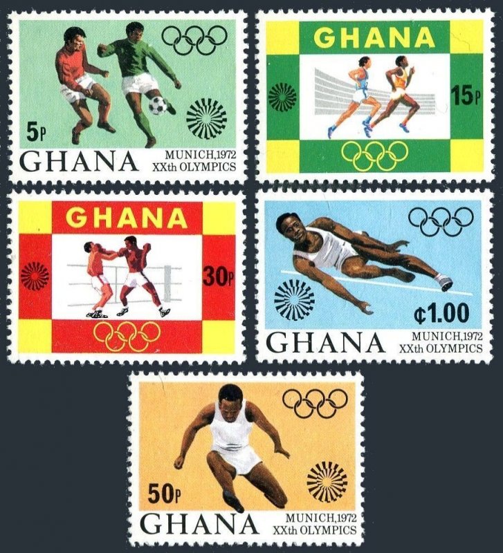 Ghana 454-458,459, MNH. Mi 472-476, Bl.46. Olympics Munich-1972: Soccer, Boxing,