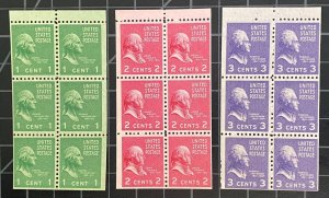 US Stamps - SC# 804B, 806B & 807B - 1,2 & 3 Cent - MNH - Bklts Of 6 - SCV = 16