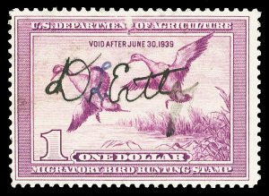 Scott RW5 1938 $1.00 Federal Duck Stamp Used F-VF Cat $75