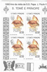 St.Thomas & Prince Islands #1054H 250d Pope John Paul & Bird sheet of 4 (MNH)