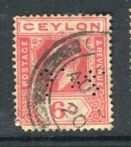 CEYLON; 1920s early GV issue used 6d. value + perfin