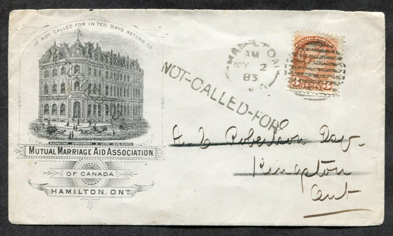 p743 - HAMILTON 1883 ILLUSTRATED Advertising Cover. NOT-CALLED-FOR