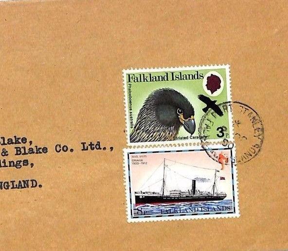 FALKLAND ISLANDS Commercial Air Mail BIRDS SHIPS Cover FARMING Surrey 1990 SS245